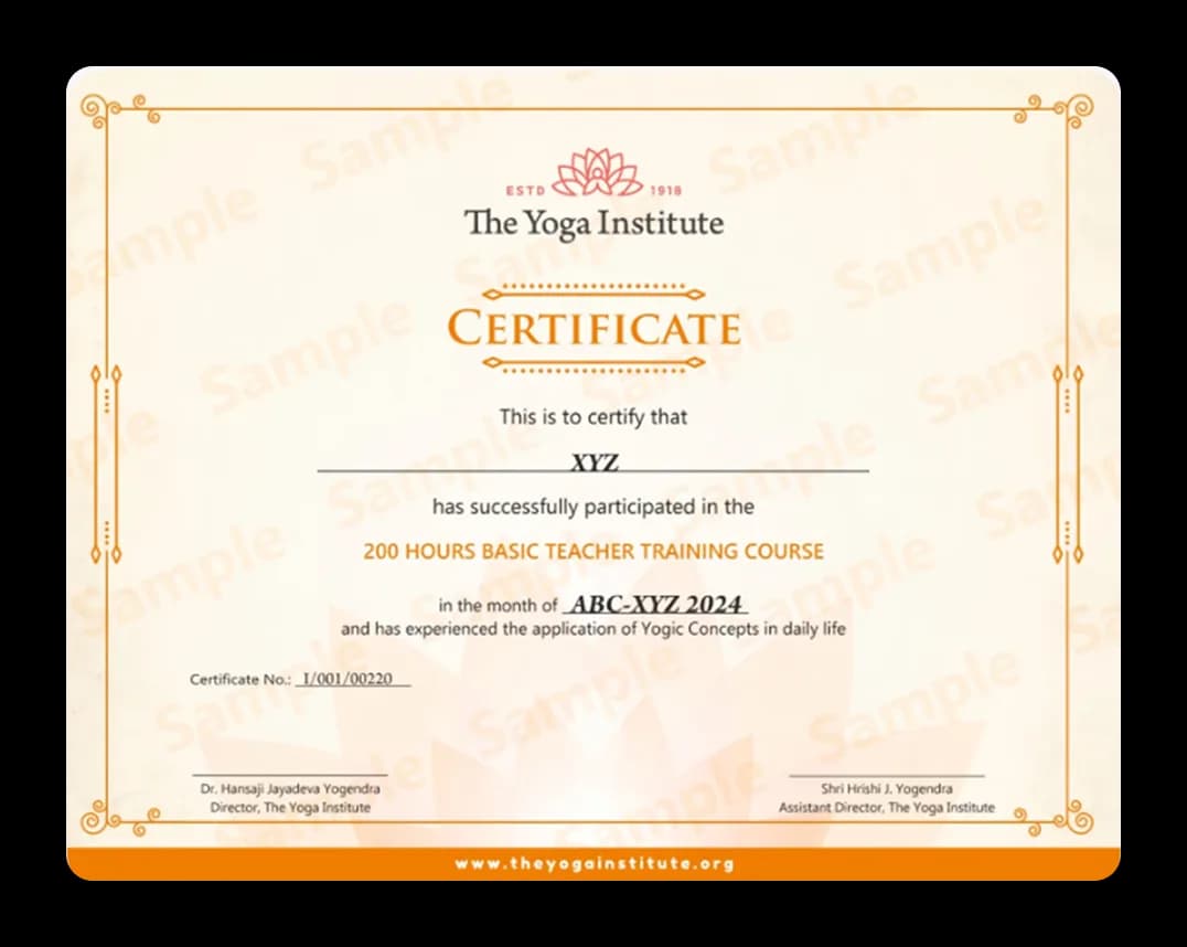Yoga Institute Certificate